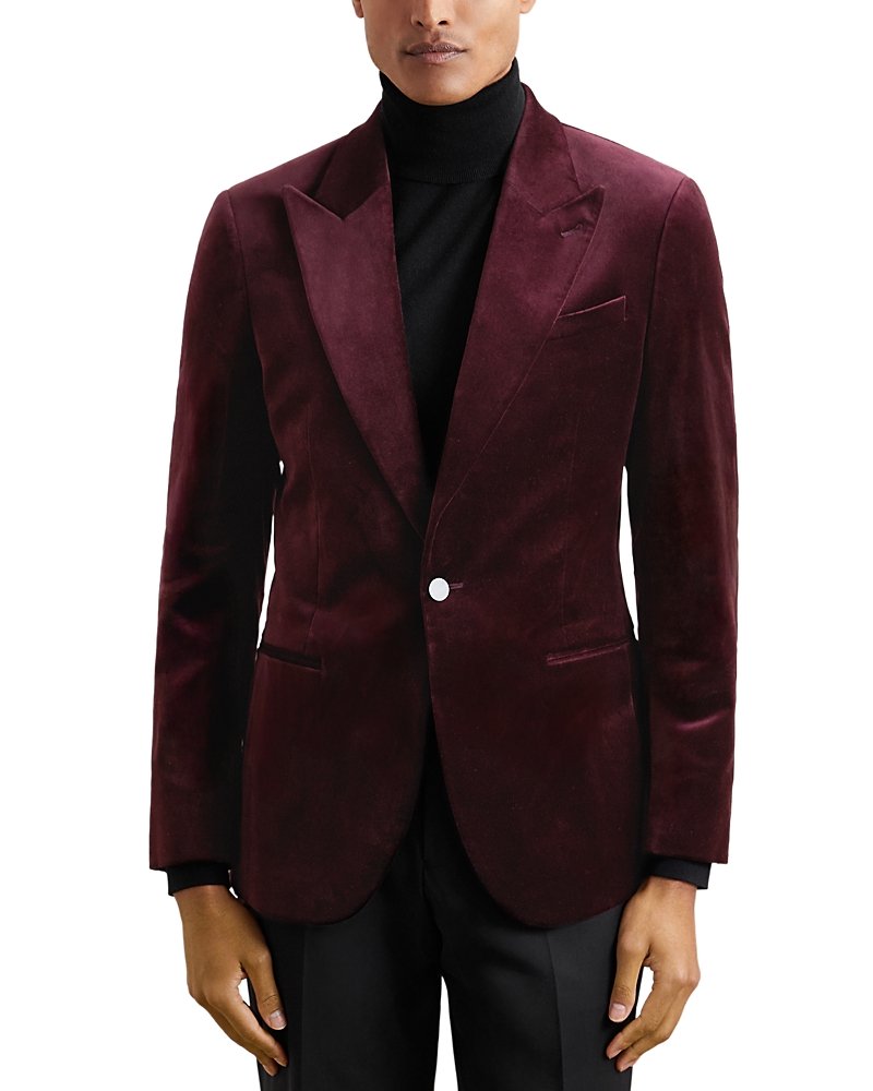 Reiss Mens Bordeaux Apsara Peak-lapel Single-breasted Stretch-velvet Blazer In Burgundy
