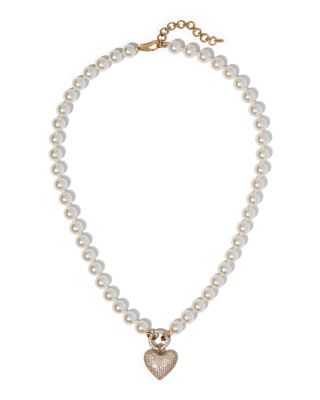 Poppy Pav&eacute; Heart Pendant Necklace, 18"-20"