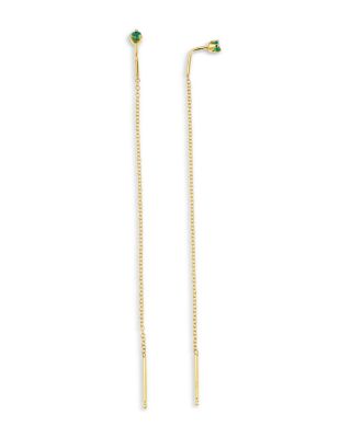 14K Yellow Gold Emerald Gemstones Emerald Threader Earrings