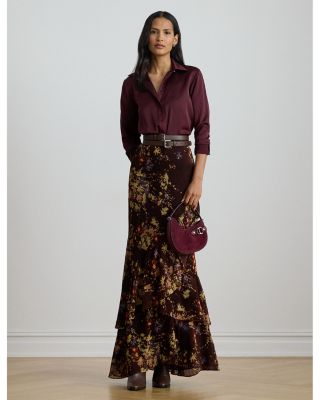 Floral Burnout Velvet Tiered Maxiskirt