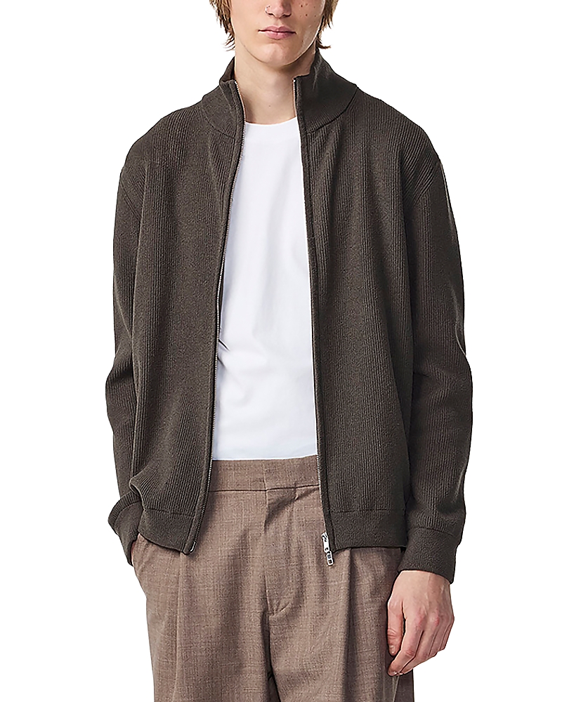 Nn07 Danny Full Zip Ribbed Sweater In Green