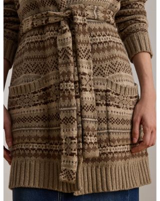 Fair Isle Belted Wool Blend Cardigan