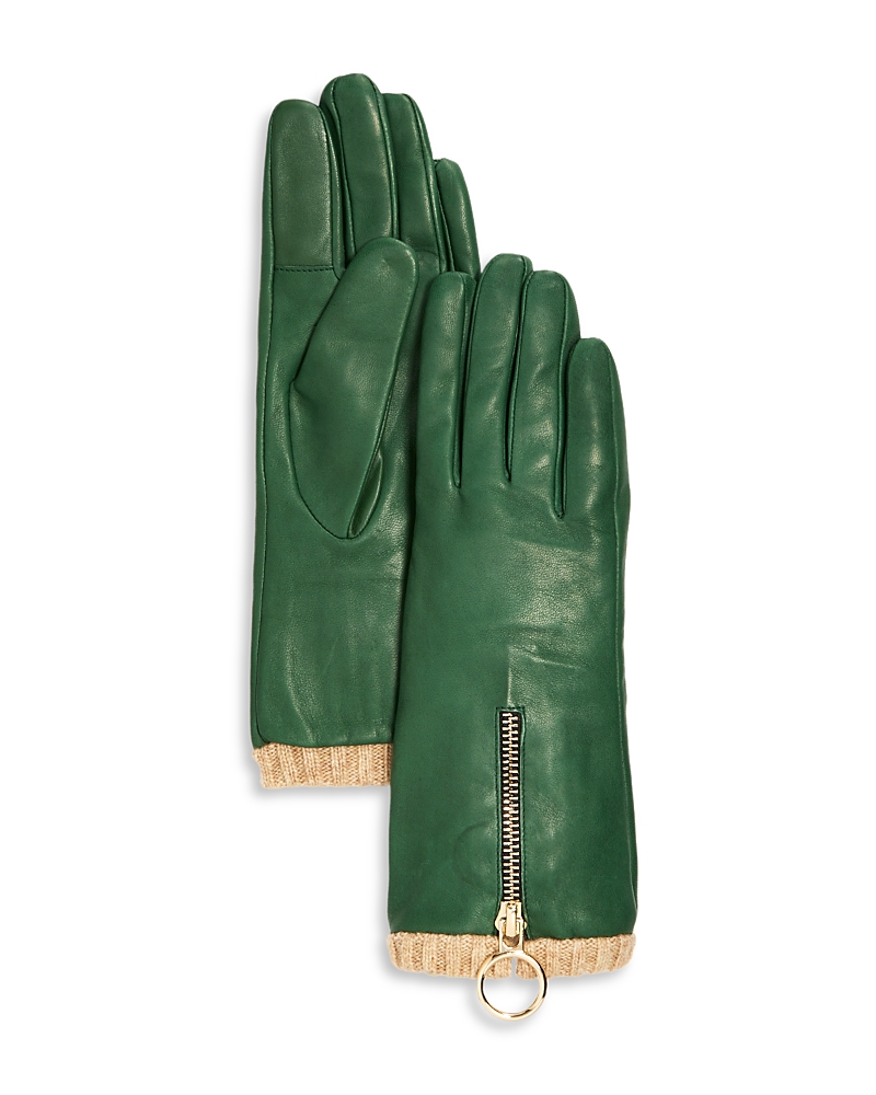 Bloomingdale's Cashmere Lined Leather Zip Gloves - Exclusive In Green