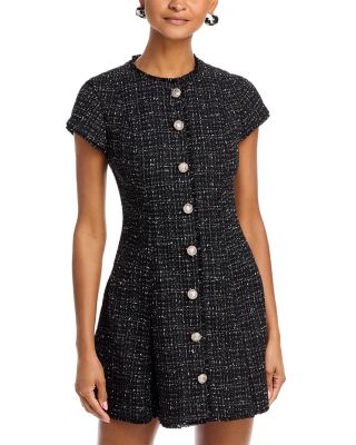 Speckled Tweed Pleated Mini Dress