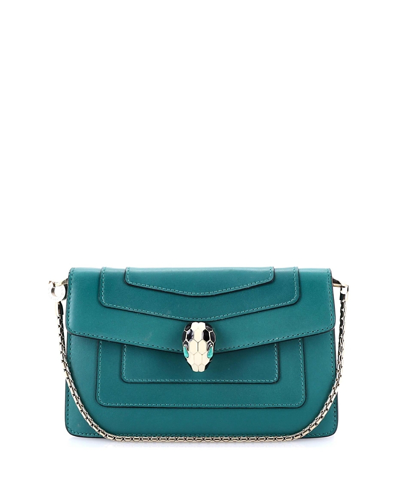 Pre-owned Pre-owned Bvlgari  Bvlgari Mini Serpenti Forever Chain Clutch Leather In Green