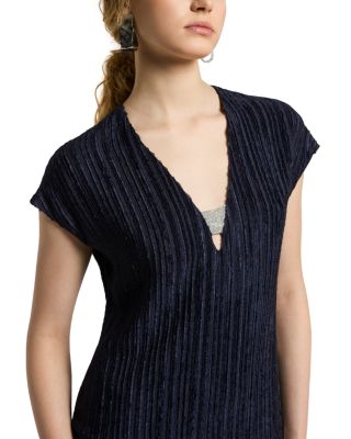 Pliss&eacute; Cap Sleeve Midi Dress