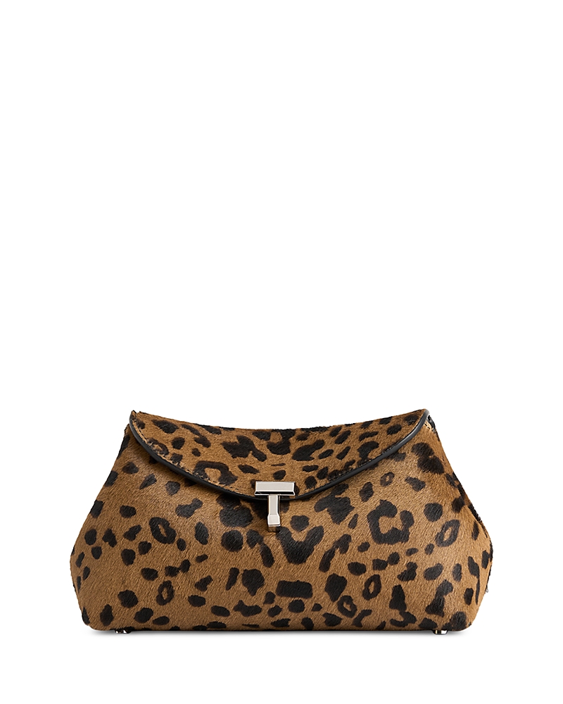 Totême Mini T Lock Calf Hair Clutch In Brown