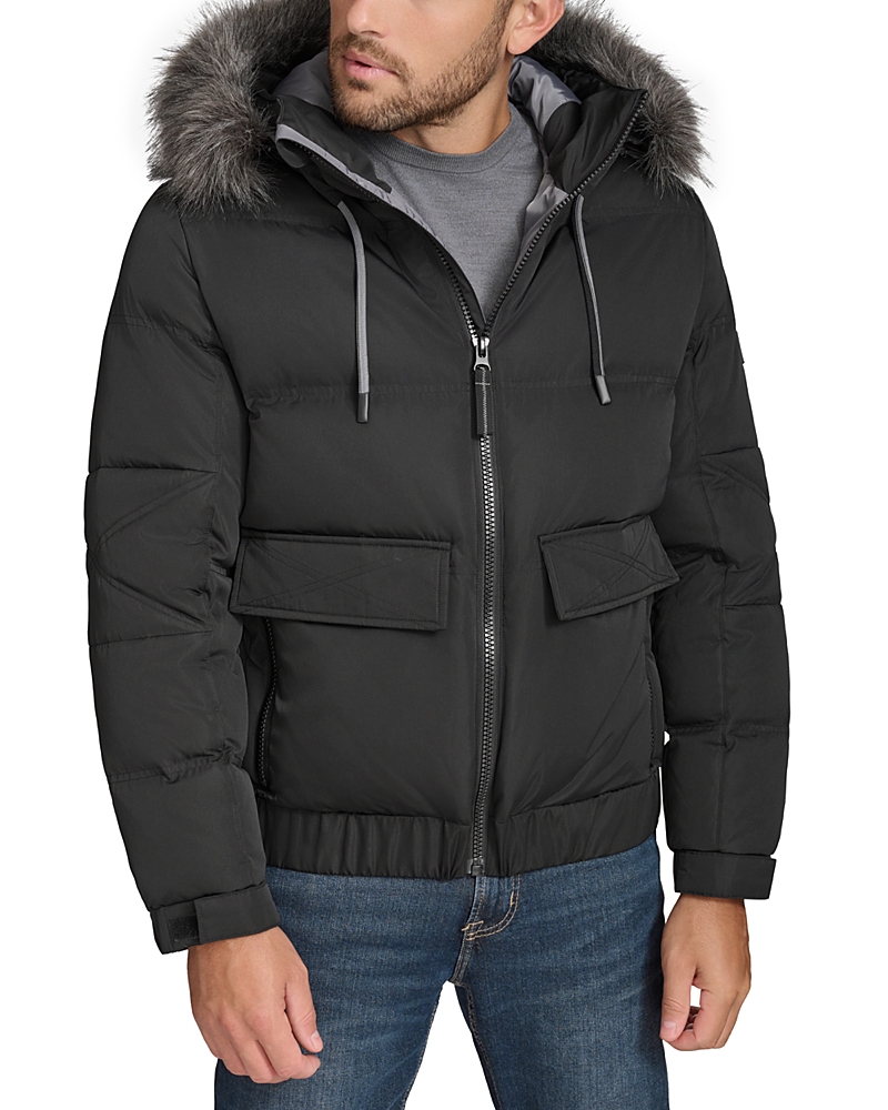 Andrew Marc Lithgow Bomber Jacket With Removable Hood In Black