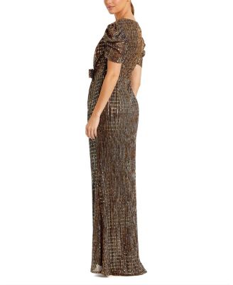 Bow Waist Metallic Gown