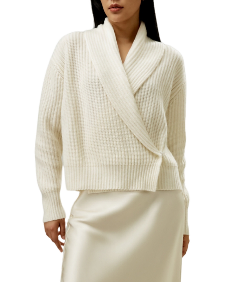 Lilysilk Shawl Collar Drop Shoulder Knit Cardigan In Neutral