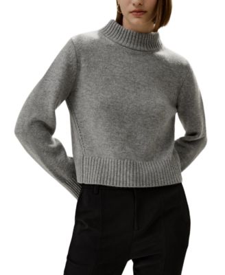 Ribbed Collar and Hemline Wool Cashmere Sweater