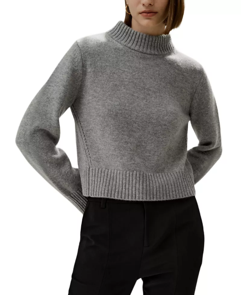 Lilysilk Ribbed Collar and Hemline Wool Cashmere Sweater