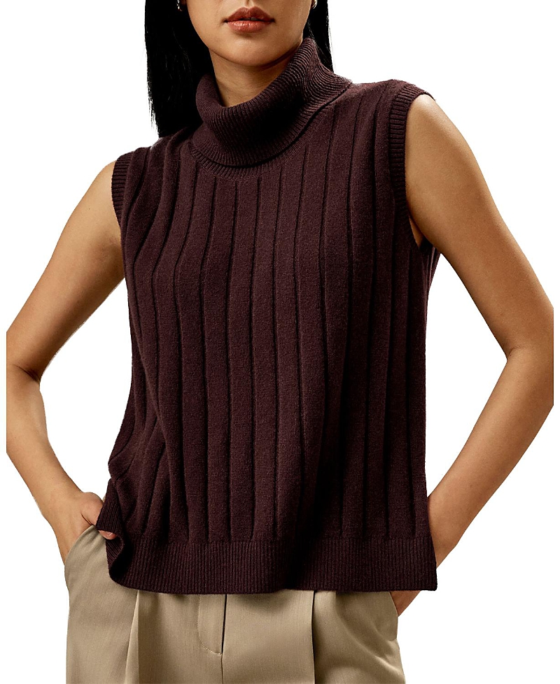 Lilysilk Turtleneck Sleeveless Cashmere Vest In Brown