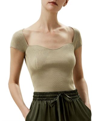Sweetheart Neck Ribbed Silk Knit Top