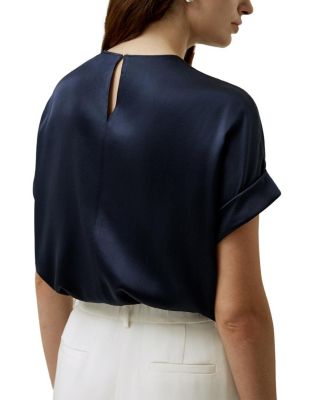 Obliuque Sleeves Round Neck Silk Tee