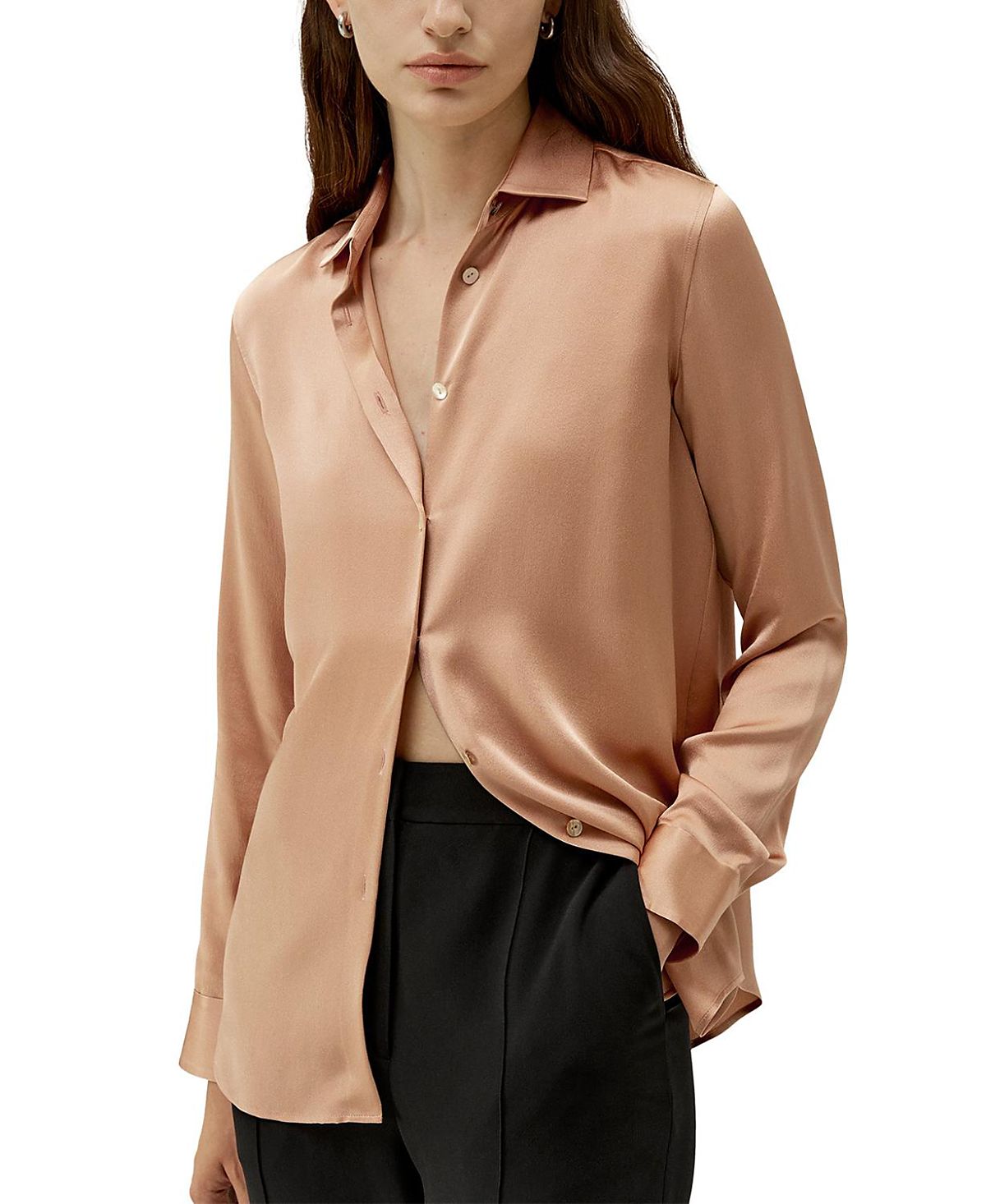 Lilysilk Minimalist Placket Silk Blouse with Shell Buttons