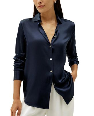 Refined Silk Button-Down Shirt with Lightweight Sheen and Relaxed Fit for Elegant Day-to-Night Looks