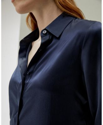 Women's Basic Concealed Placket Silk Shirt