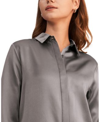 Women's Basic Concealed Placket Silk Shirt