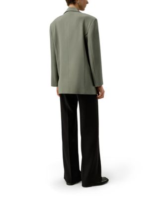 Oversized Padded-Shoulder Silk Blazer