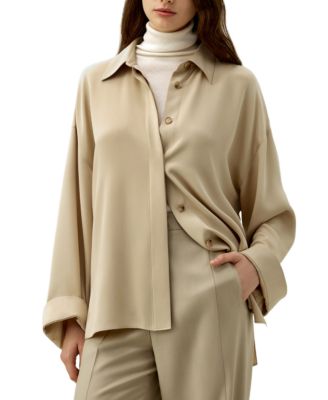 Relaxed Fit Drape Oversized Silk Shirt