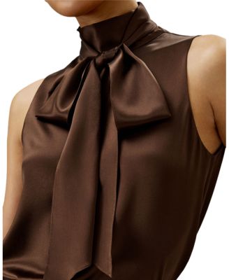 Sleeveless Tie-Neck Silk Blouse