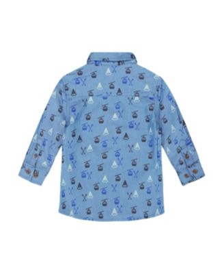 Boys' Printed Long Sleeve Button Front Chambray Shirt - Baby