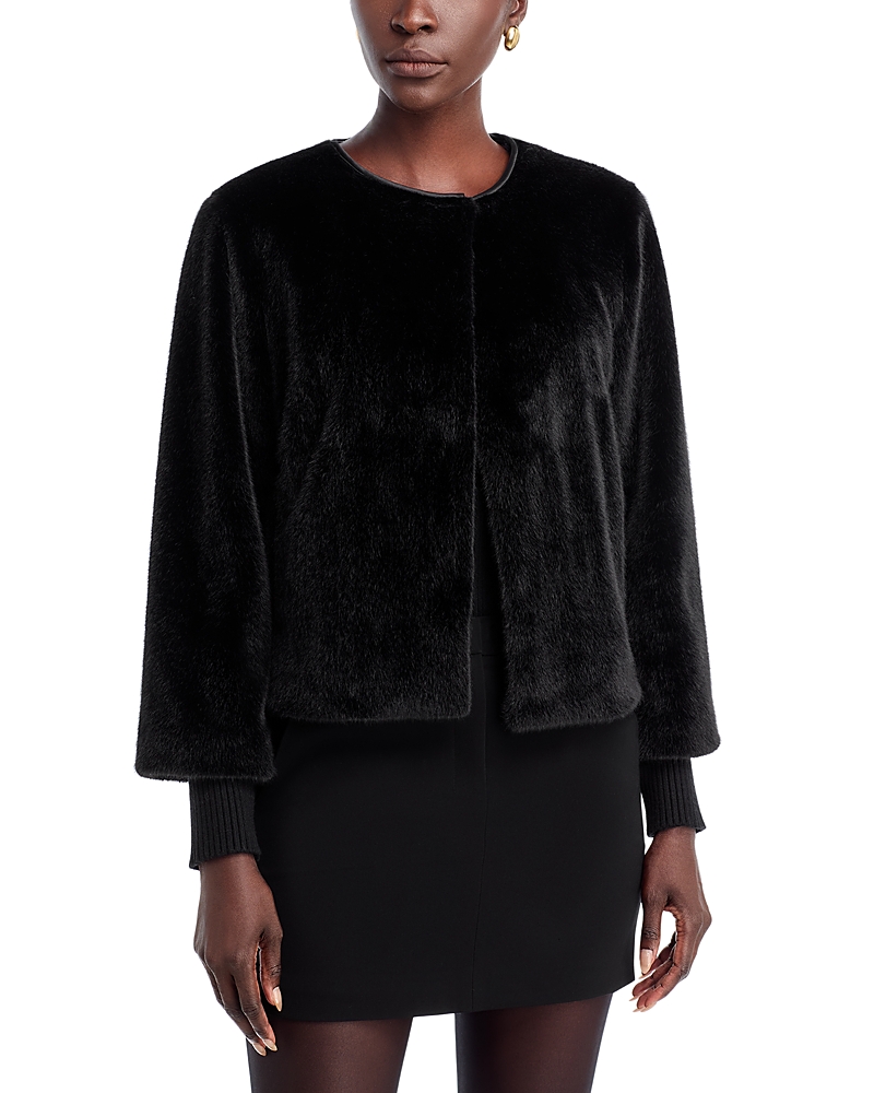 T Tahari Faux Fur Knit Cuff Jacket In Black