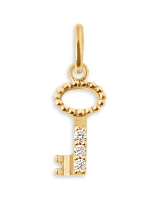 18K Yellow Gold Pirate Diamond Accent Key Pendant, 0.03 tcw