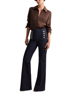 Athena High Rise Flare Leg Jeans In Dark Blue 