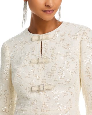 Long Sleeved Bow Detail Fit-and-Flare Dress 