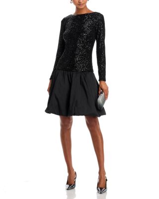 Long Sleeve Boat Neck Combo Bubble Dress