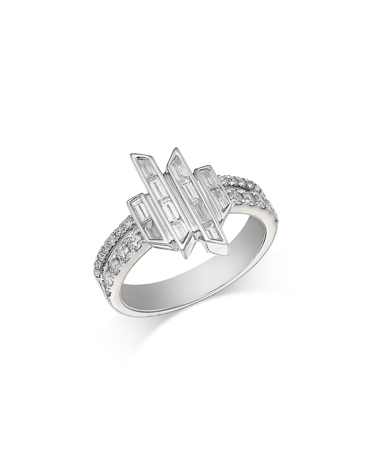 Bloomingdale's Fine Collection Diamond Round & Baguette Geometric Cluster Double Row Ring
