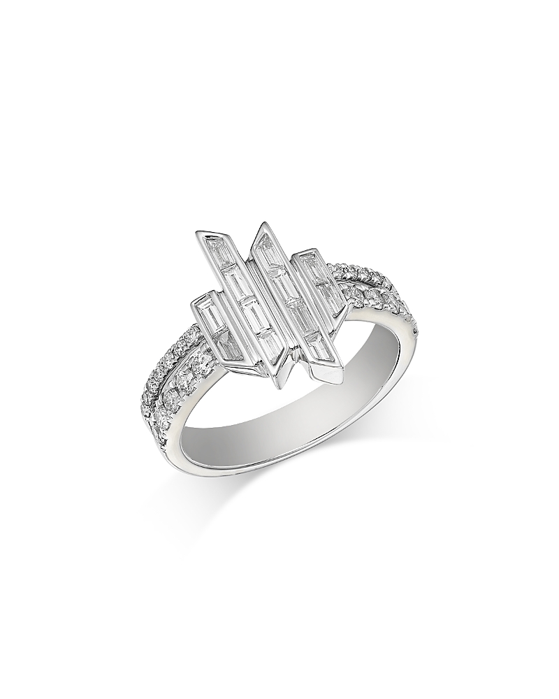 Bloomingdale's Fine Collection Diamond Round & Baguette Geometric Cluster Double Row Ring