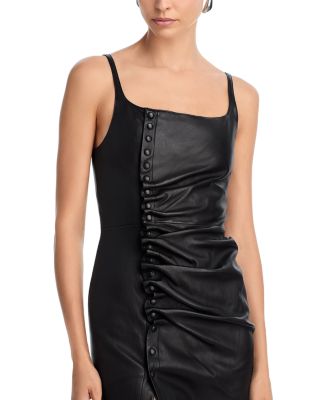Leather Draped Asymmetric Dress