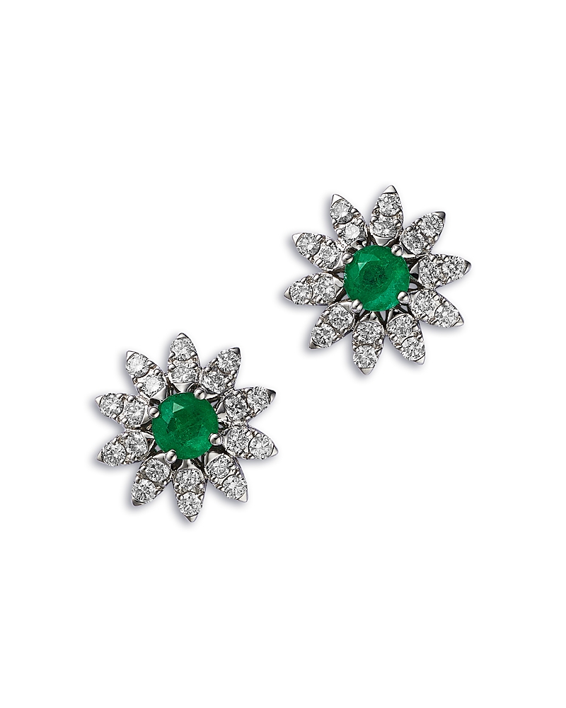 Bloomingdale's Fine Collection Emerald & Diamond Flower Stud Earrings in 14K White Gold