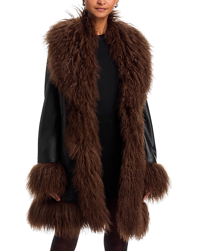 Susanna Chow Dorothy Leather & Shearling Trim Midi Coat