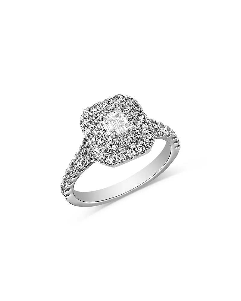 Bloomingdale's Fine Collection Diamond Emerald & Round Cut Halo Engagement Ring in 14K White Gold, 1.01 tcw