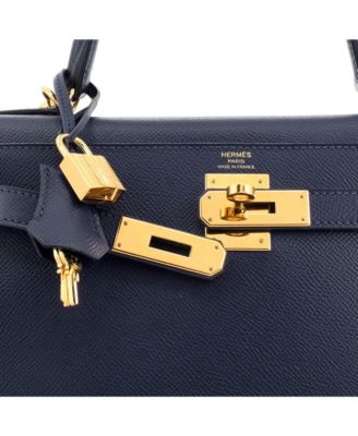Kelly 28 Handbag Blue Epsom with Gold Hardware
