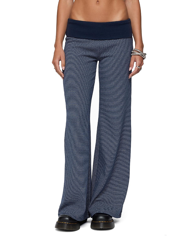 Edikted Amarna Striped Fold Over Pants In Blue