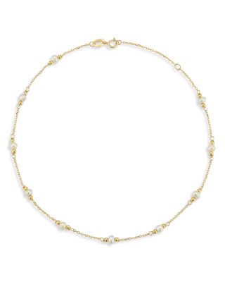 Freshwater Pearl & Gold Bead Station Bracelet in 14K Yellow Gold