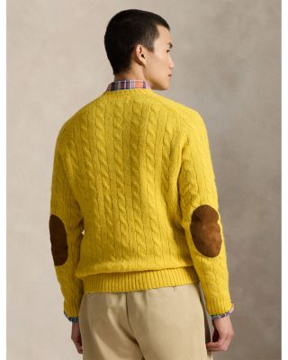 Suede-Patch Cable-Knit Sweater
