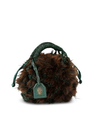 Macrame Crystal Small Faux Fur Bucket Bag