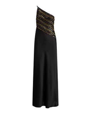 Ralph Lauren Beaded Mesh & Satin One Shoulder Gown | Bloomingdale's Women