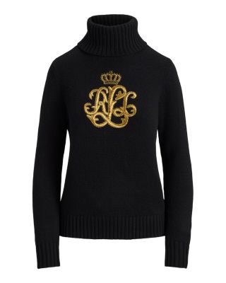 Embroidered Logo Wool Blend Turtleneck