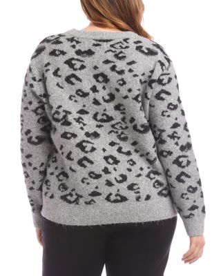 Plus Size Metallic Animal Print Crewneck Sweater