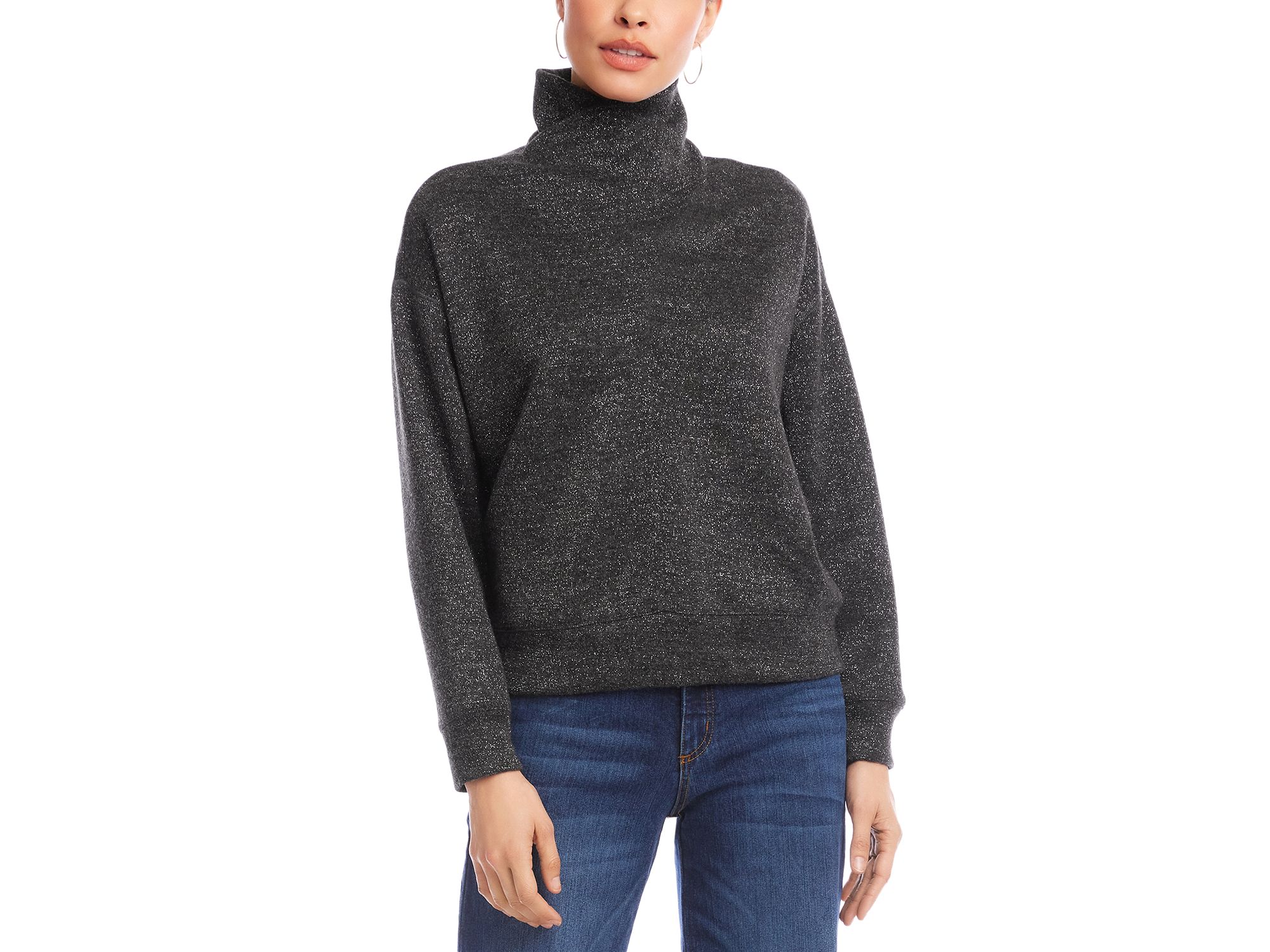 Long Sleeve Faux Wrap Turtleneck Sweater - Image 1