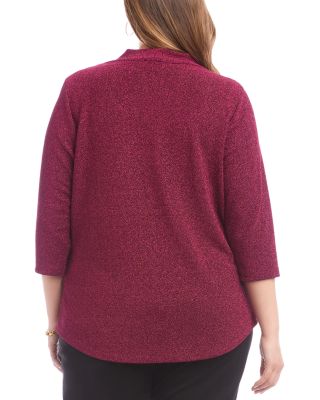 Plus Size Three Quarter Sleeve Drape Front Top