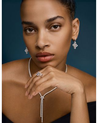 18K White Gold Diamond Princess Outline Diamond Flower Drop Earrings