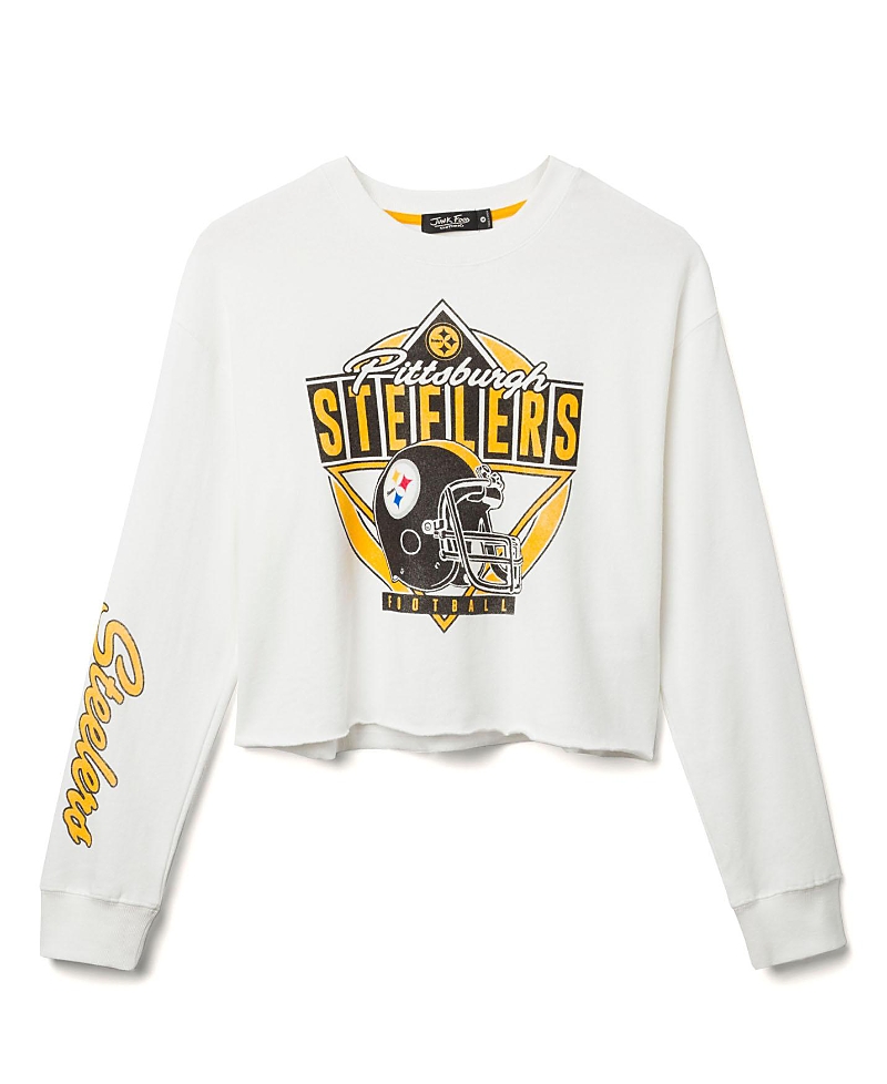 Junk Food Clothing Women's Nfl Pittsburgh Steelers Helmet Crop Fleece Sweatshirt In White